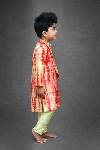 Tie and Dyed Yellow red Kurta with pale yellow chudidar - Kirti Agarwal