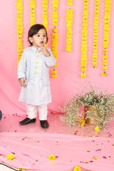 Tiny Floral Thread Work Jacket With Kurta And Pyjama - Kirti Agarwal