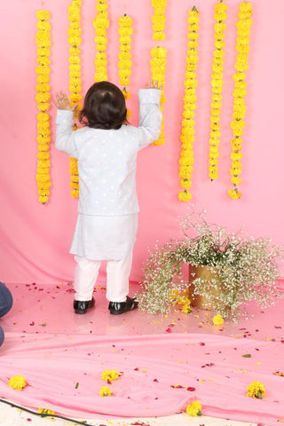 Tiny Floral Thread Work Jacket With Kurta And Pyjama - Kirti Agarwal