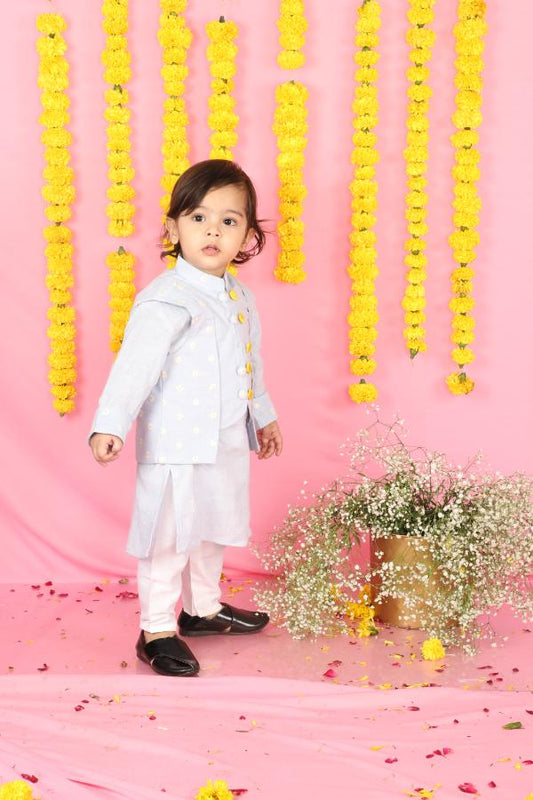 Tiny Floral Thread Work Jacket With Kurta And Pyjama - Kirti Agarwal