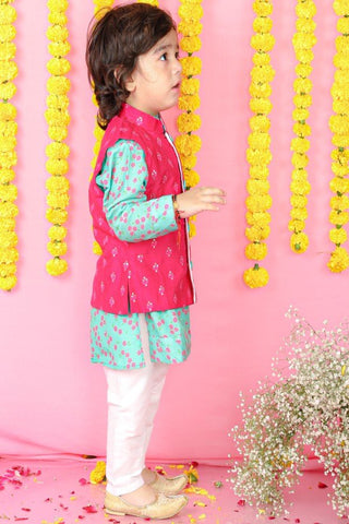 Tiny Flower Printed Kurta With Thread And Sequin Embroidery Jacket And Pyjama - Kirti Agarwal