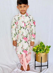 White Embroidered Floral Kurta with Dhoti - Kirti Agarwal
