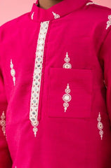 White Embroidered Pink Kurta with Pyjama - Kirti Agarwal