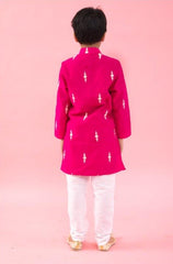 White Embroidered Pink Kurta with Pyjama - Kirti Agarwal