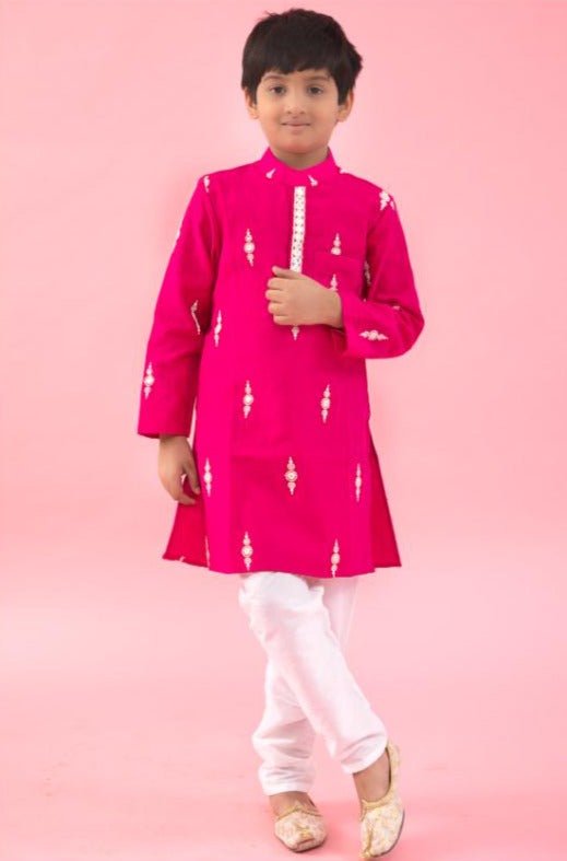 White Embroidered Pink Kurta with Pyjama - Kirti Agarwal