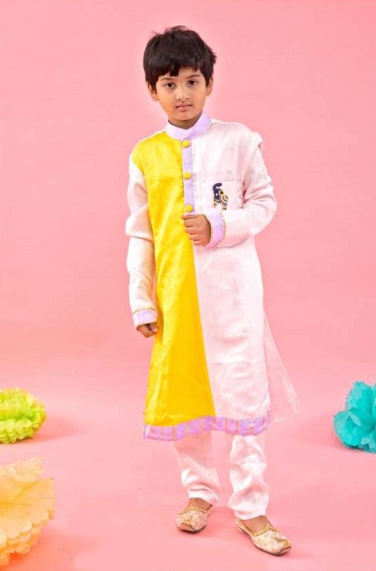 Yellow And Light Pink Two Tone Ethnic Kurta And Pyjama - Kirti Agarwal