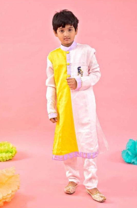 Yellow And Light Pink Two Tone Ethnic Kurta And Pyjama - Kirti Agarwal