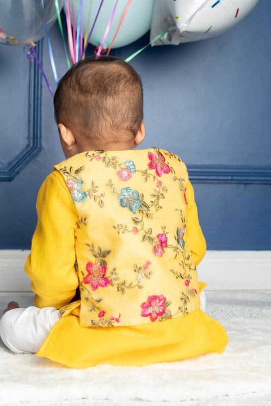 Yellow Embroidered jacket with kurta and chudidar - Kirti Agarwal