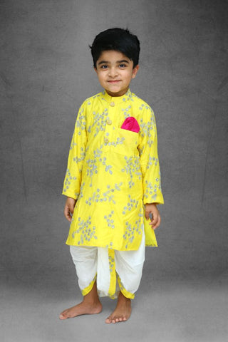 Yellow Embroidered Kurta And White Dhoti - Kirti Agarwal