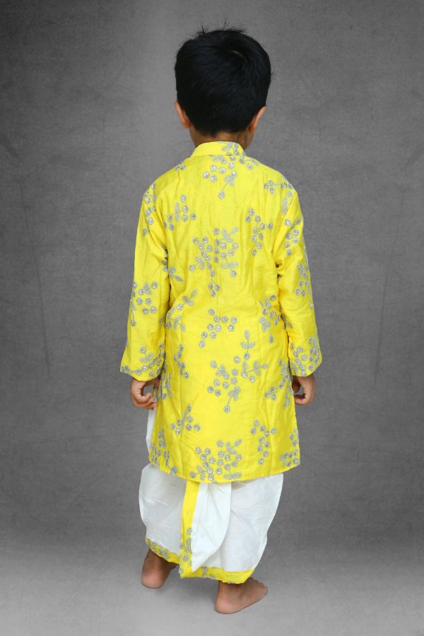 Yellow Embroidered Kurta And White Dhoti - Kirti Agarwal