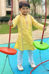 Yellow Embroidered Kurta with Churidar - Kirti Agarwal