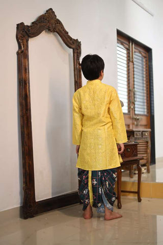 Yellow Embroidery Kurta with Patola Printed Dhoti - Kirti Agarwal