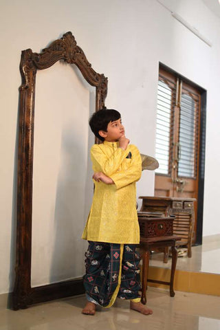 Yellow Embroidery Kurta with Patola Printed Dhoti - Kirti Agarwal