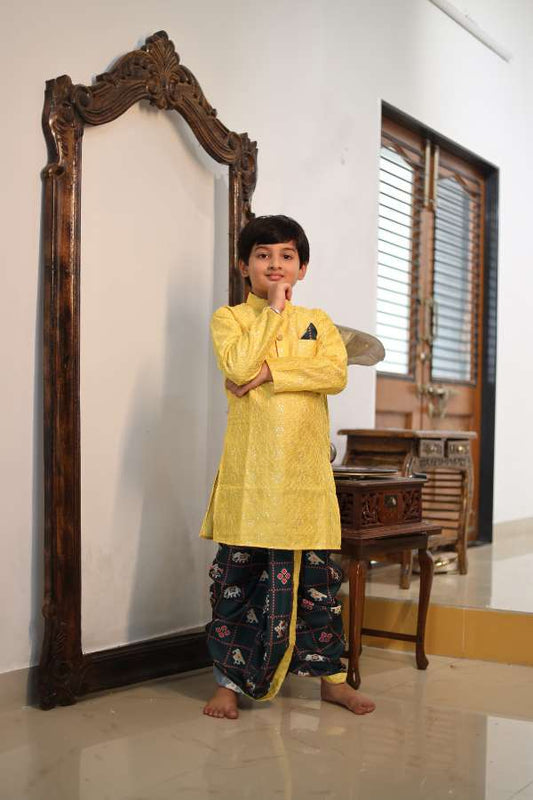 Yellow Embroidery Kurta with Patola Printed Dhoti - Kirti Agarwal