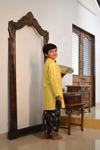 Yellow Embroidery Kurta with Patola Printed Dhoti - Kirti Agarwal