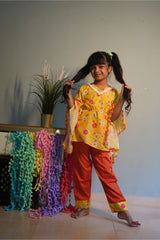 Yellow flower print Kaftan with pants - Kirti Agarwal