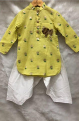 Yellow Green Chanderi Kurta with Patiala Salwar - Kirti Agarwal