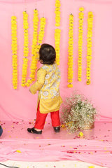 Yellow Kurta With Off White Floral Jacket And Pyjama - Kirti Agarwal