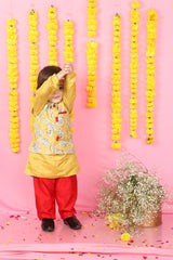 Yellow Kurta With Off White Floral Jacket And Pyjama - Kirti Agarwal