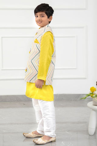 Yellow Kurta With Off White Sequins Embroidered Jacket And Pyjama - Kirti Agarwal