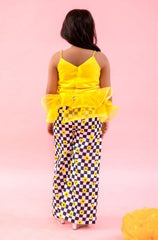 Yellow pleated organza peplum top with Pants - Kirti Agarwal