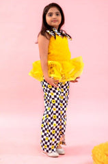 Yellow pleated organza peplum top with Pants - Kirti Agarwal