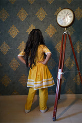 Yellow Thread Embroidered And Lace Work Kurti With Pant - Kirti Agarwal