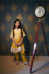 Yellow Thread Embroidered And Lace Work Kurti With Pant - Kirti Agarwal