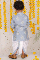 Zari Thread Embroidered Grey Kurta With Dhoti - Kirti Agarwal