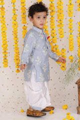 Zari Thread Embroidered Grey Kurta With Dhoti - Kirti Agarwal