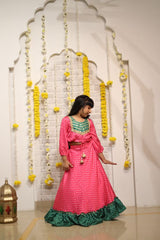 Zig Zag print Lahenga with frills at bottom and crop top with different pattern - Kirti Agarwal